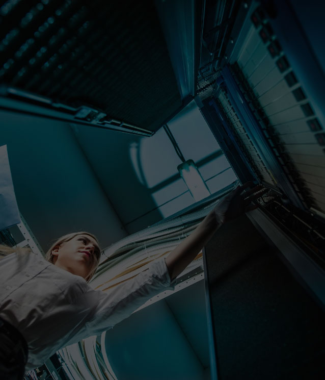 Woman working on server for domain and hosting service